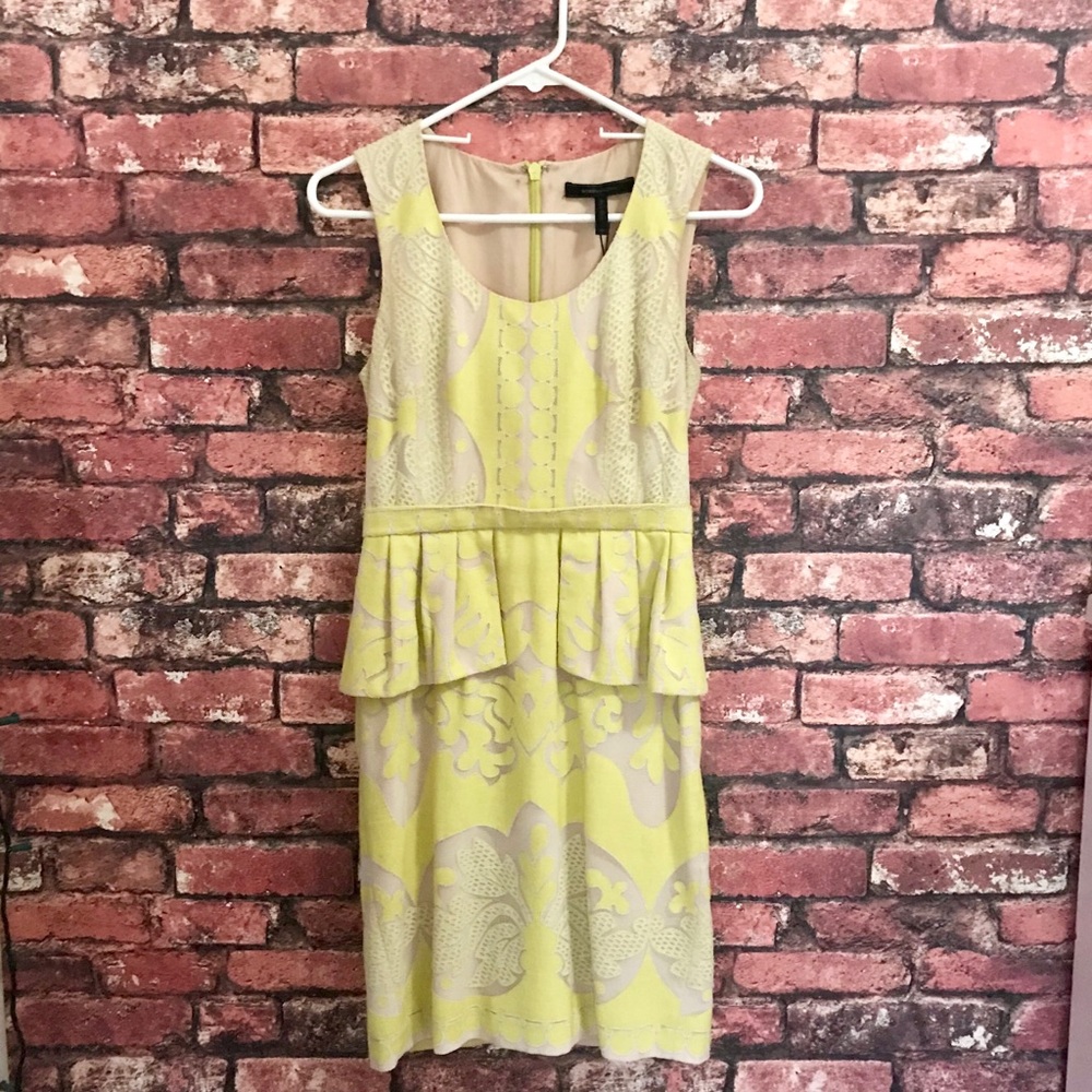 BCBGMAXAZRIA Dress with Lace and Peplum in Yellow